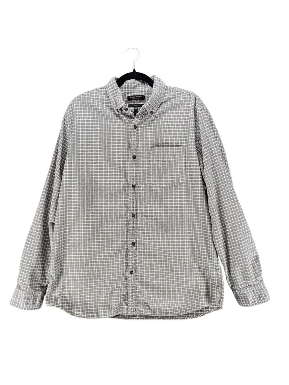 Banana Republic Shirt Mens XL Gray Plaid Flannel Long Sleeve Button Up
